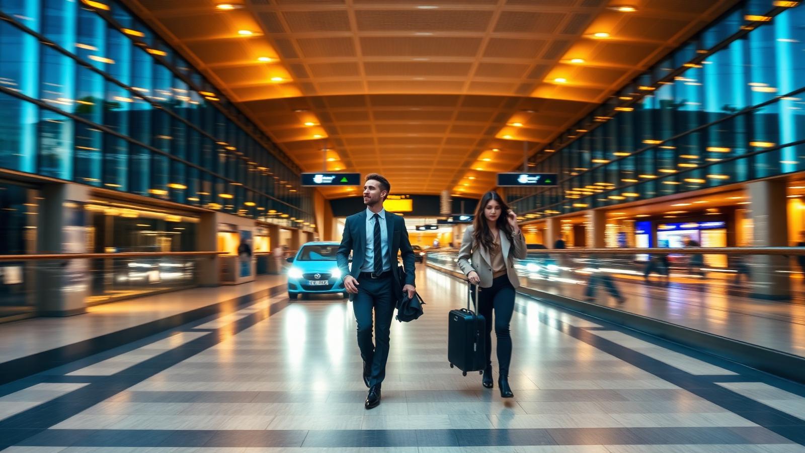 Travelers in an airport terminal